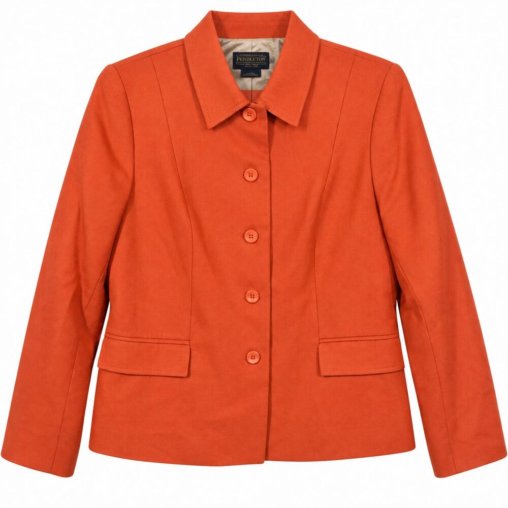 Pendleton Womens Petite 12 Orange Wool Blend Blazer Jacket Button Front Career
